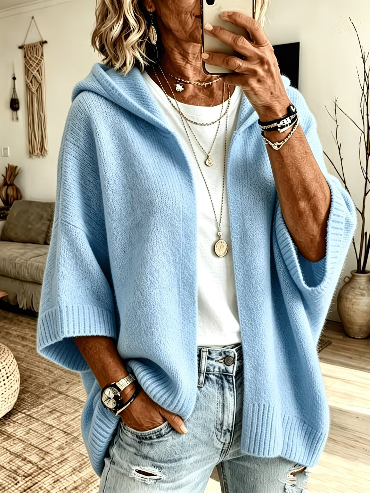 Jane Hooded Batwing Knit Cardigan
