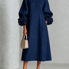 Belinda | Rosette Cuff Button Midi Dress