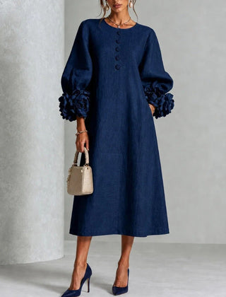 Belinda | Rosette Cuff Button Midi Dress