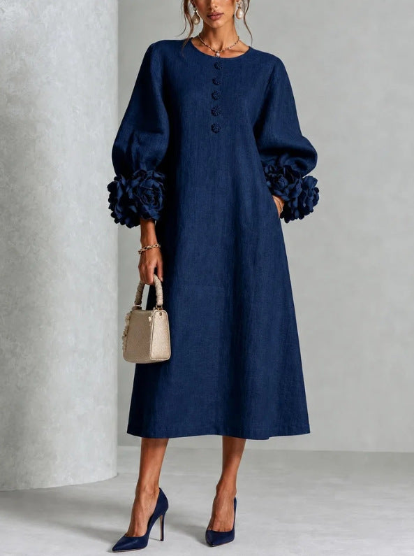 Belinda | Rosette Cuff Button Midi Dress