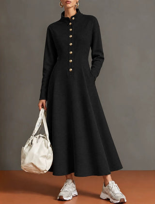 Sandie Stand Collar Button Maxi Dress