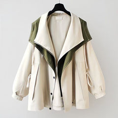 Della Hooded Contrast Zip Jacket in Cream