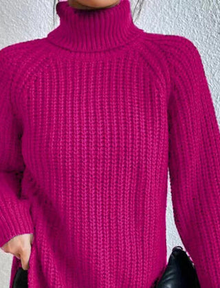 Shona Chunky Roll Neck Longline Jumper in Fuchsia