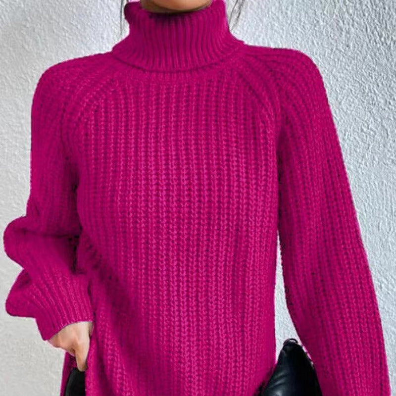 Shona Chunky Roll Neck Longline Jumper in Fuchsia