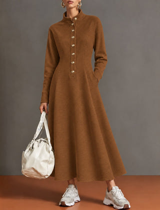 Sandie Stand Collar Button Maxi Dress