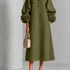 Belinda | Rosette Cuff Button Midi Dress