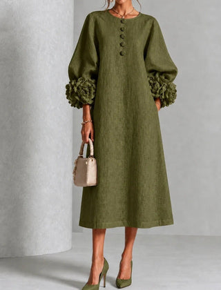 Belinda | Rosette Cuff Button Midi Dress