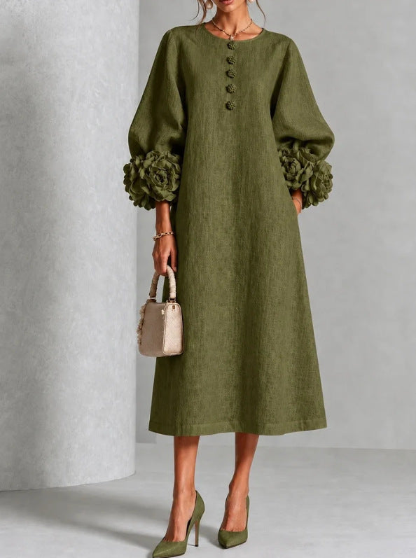 Belinda | Rosette Cuff Button Midi Dress