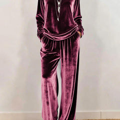 Cynthia | Velvet Round Neck Wide-Leg Trouser Set
