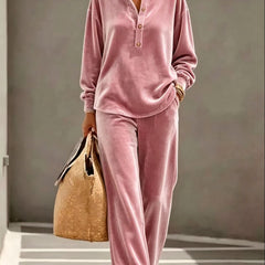 Jean | Velvet-Look Button Collar Wide-Leg Set