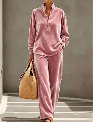 Jean | Velvet-Look Button Collar Wide-Leg Set