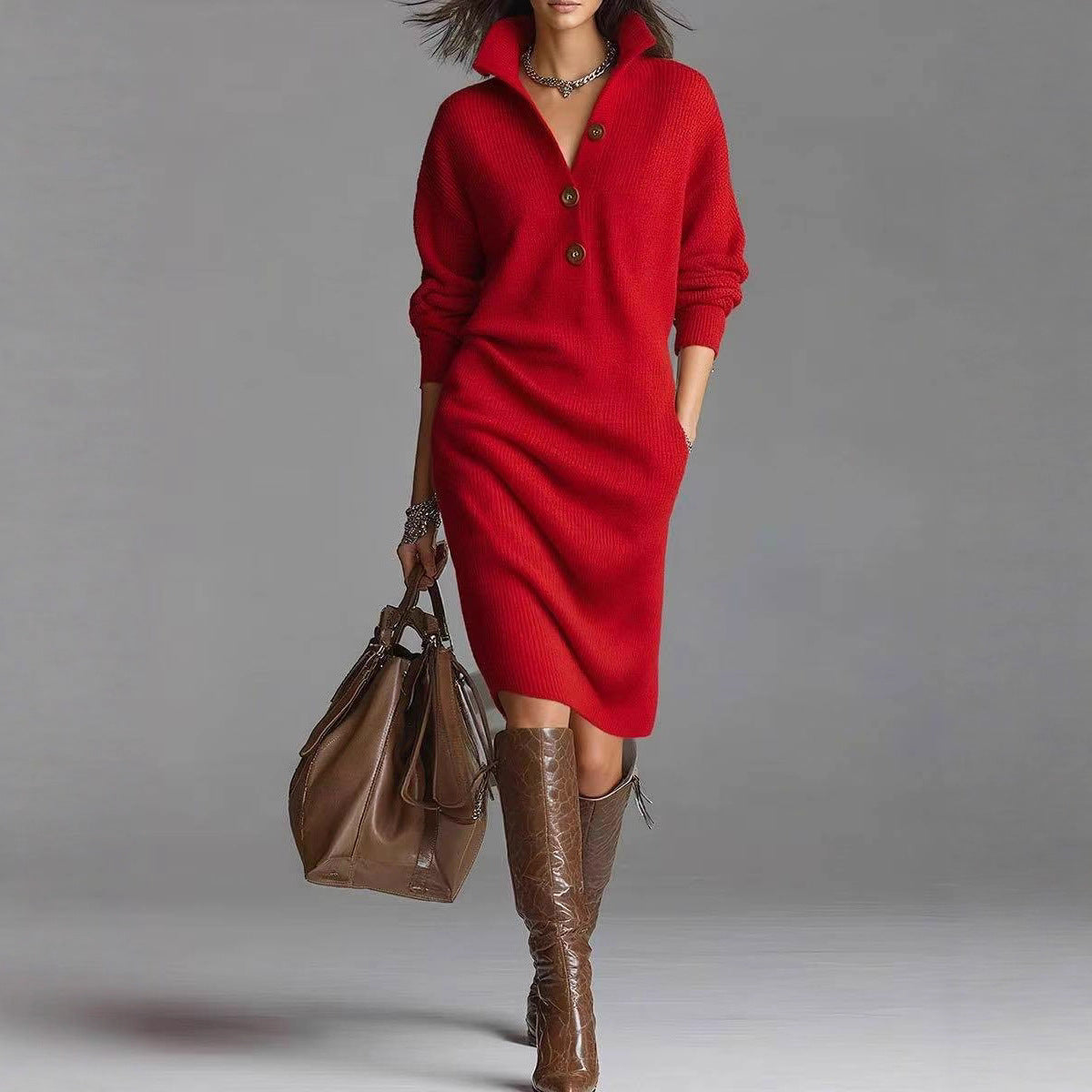 Deirdre | Polo Collar Knit Jumper Dress