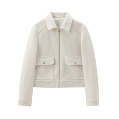 Kathryn Wool Look Zip Jacket with Flap Pockets