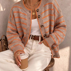 Trish | Striped Button Front Knit Cardigan