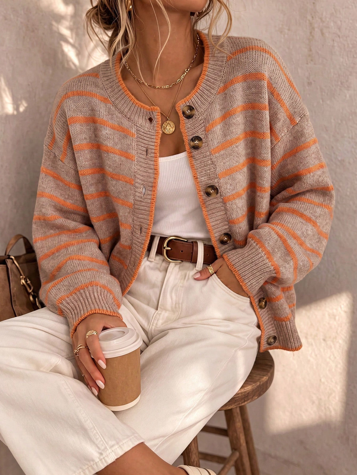 Trish | Striped Button Front Knit Cardigan