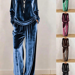 Cynthia | Velvet Round Neck Wide-Leg Trouser Set