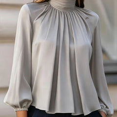 Patsy | High Neck Pleated Blouse with Balloon Sleeves