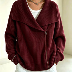 Linda Wide Lapel Double-Zip Knit Cardigan