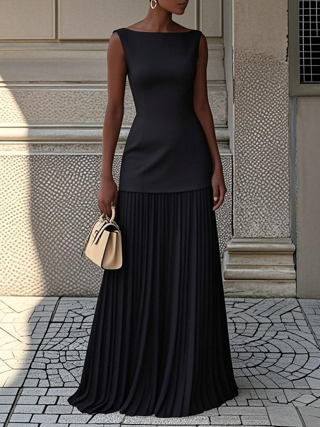 Jenny Boat Neck Knit Top and Pleated Maxi Skirt Set