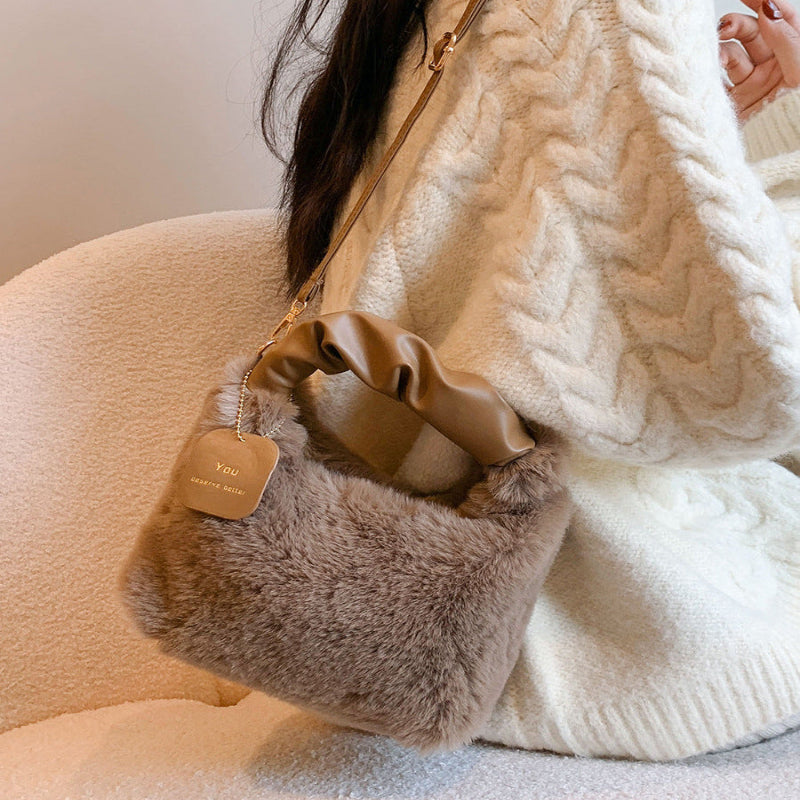 Debbie Faux Fur Shoulder Bag with Top Handle