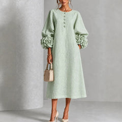 Belinda | Rosette Cuff Button Midi Dress
