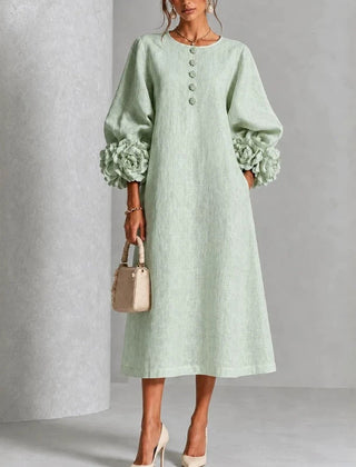 Belinda | Rosette Cuff Button Midi Dress