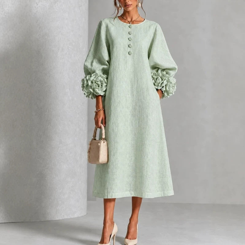 Belinda | Rosette Cuff Button Midi Dress