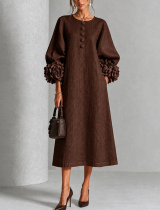 Belinda | Rosette Cuff Button Midi Dress