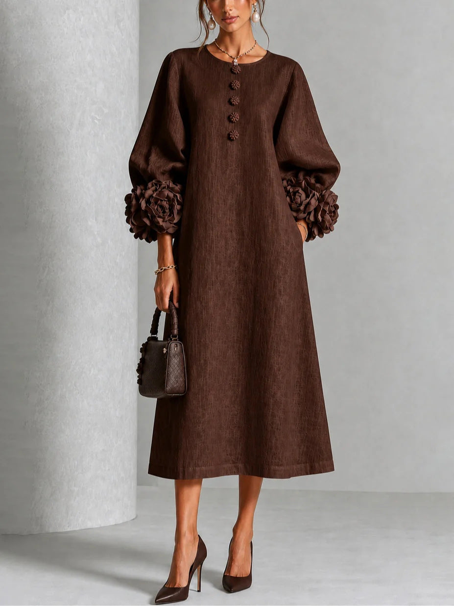 Belinda | Rosette Cuff Button Midi Dress
