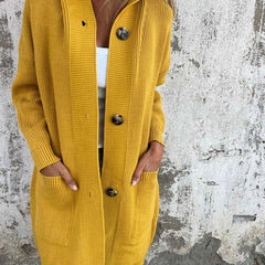 Freda | Long Hooded Button Knit Cardigan