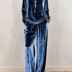 Cynthia | Velvet Round Neck Wide-Leg Trouser Set
