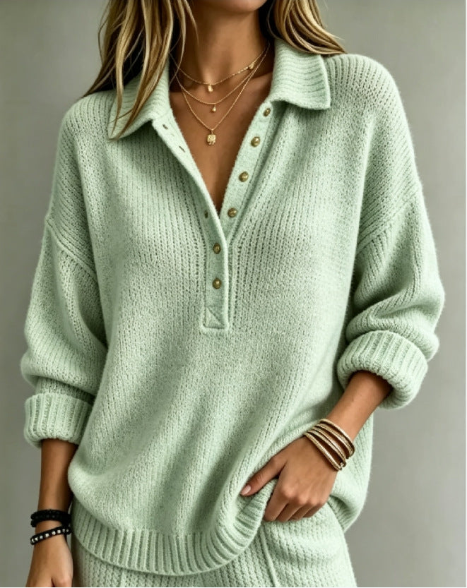 Sally | Polo Collar Button Knit Jumper