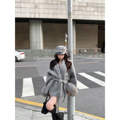 Dianne Belted Wrap Coat with Faux Fur Cuffs