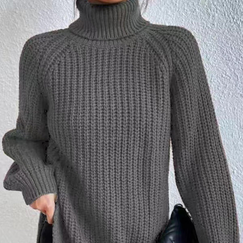 Shona Chunky Roll Neck Longline Jumper in Grey