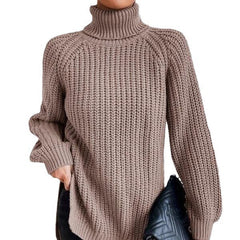 Shona Chunky Roll Neck Longline Jumper in Taupe