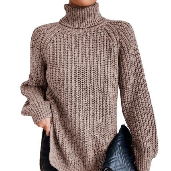 Shona Chunky Roll Neck Longline Jumper in Taupe