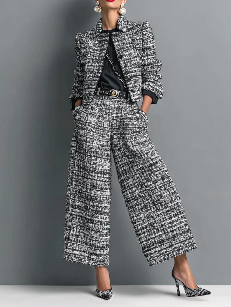 Lois | Tweed-Look Cropped Jacket and Wide-Leg Trouser Set