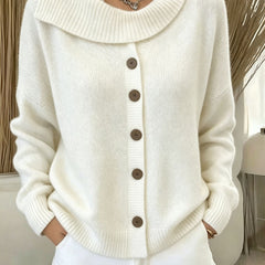 Glynis Wide Collar Button Front Knit Jumper