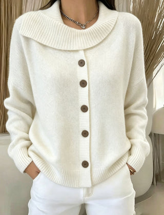 Glynis Wide Collar Button Front Knit Jumper