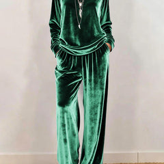 Cynthia | Velvet Round Neck Wide-Leg Trouser Set
