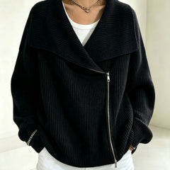 Linda Wide Lapel Double-Zip Knit Cardigan