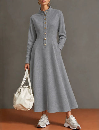 Sandie Stand Collar Button Maxi Dress