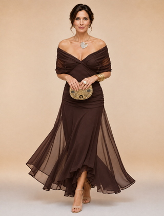 Felicity Draped V-Neck Chiffon Evening Maxi Dress