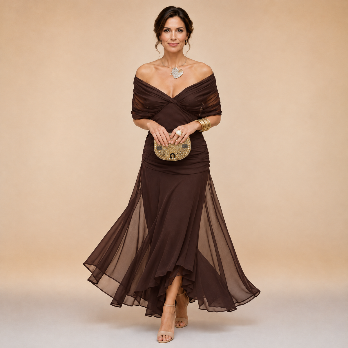 Felicity Draped V-Neck Chiffon Evening Maxi Dress
