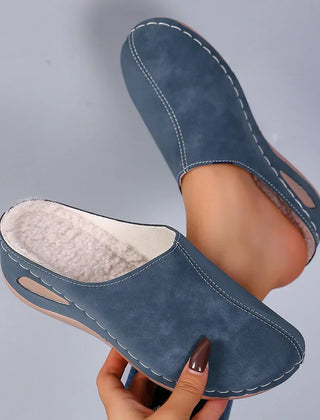 Maureen Cosy Fleece-Lined Mule Slippers in Denim Blue
