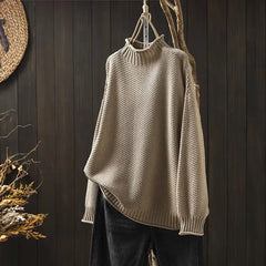 Kay Textured Mock Neck Knit Jumper in Khaki