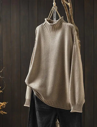 Kay Textured Mock Neck Knit Jumper in Khaki