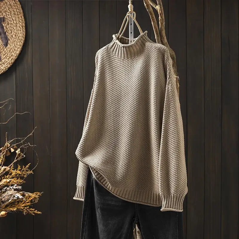 Kay Textured Mock Neck Knit Jumper in Khaki