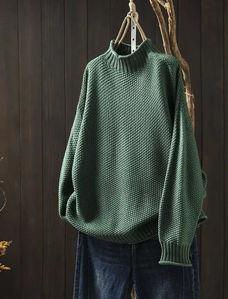 Kay Textured Mock Neck Knit Jumper in Green