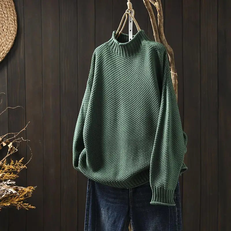 Kay Textured Mock Neck Knit Jumper in Green